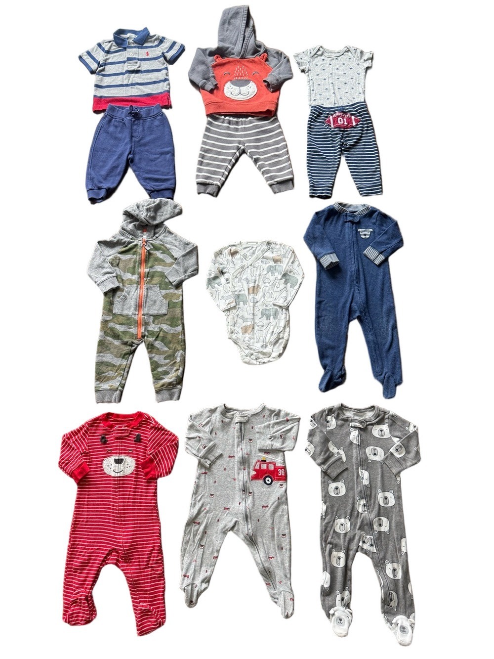 Ralph Lauren & Carter’s Baby Boy Footed Pajama Bundle Sweatshirt Pants 9 Months